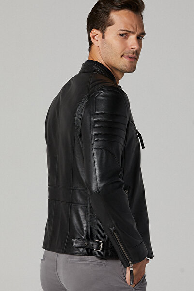 Derimod Bosh - X Erkek Siyah Slim-Fit Deri Ceket 20WGD6384CY