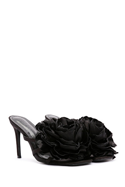 Derimod Black Thin Heeled Women's Slippers - 24SFE with Accessory Detail451414