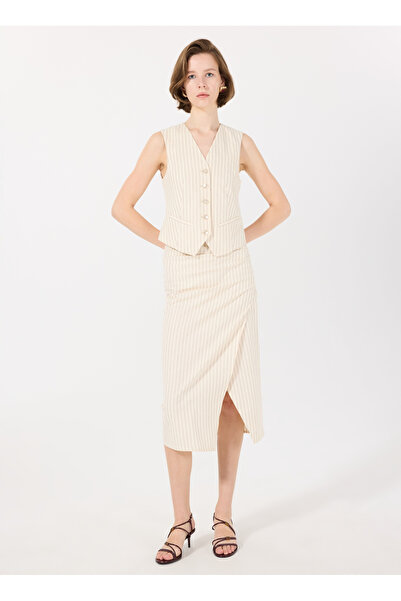 Sisley Women's Cream Mix Linen Blended Pocket V-Neck Vest