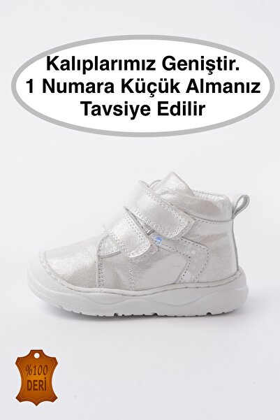 lina step Gray Glitter Genuine Leather Velcro Sewn to Orthopedic Sole Baby First Step Boot Shoes