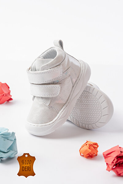 lina step Gray Glitter Genuine Leather Velcro Sewn to Orthopedic Sole Baby First Step Boot Shoes