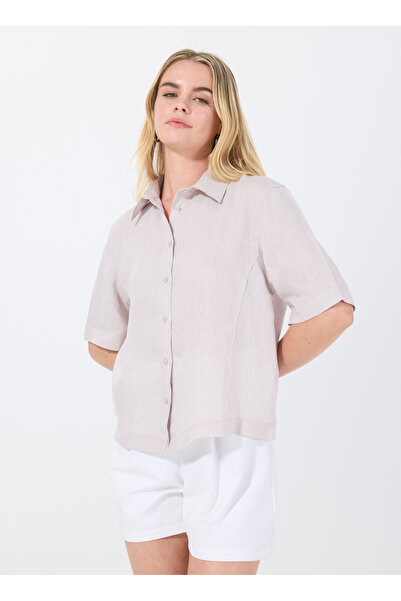 Sisley Loose Cut Classic Collar Gray Women's Shirt 5Bmllq08U