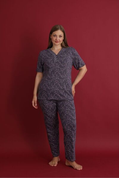 Temporium Σετ πιτζάμες από μπαμπού με κοντό μανίκι με δαντέλα