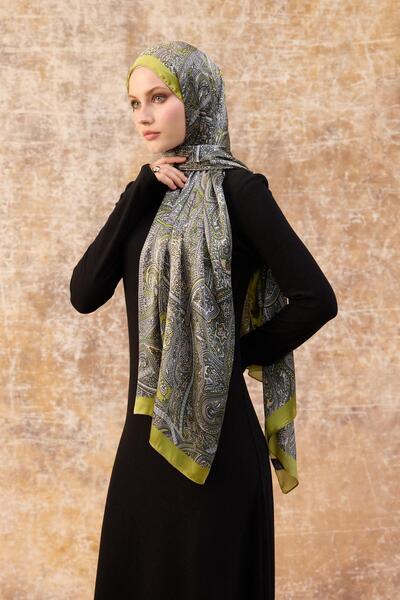 İpekhan Πράσινο ινδικό σάλι βουάλ - 5003-12