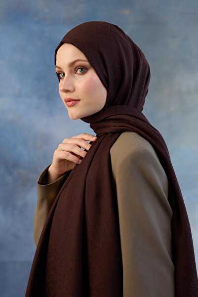 İpekhan Μοτίβο λογότυπου Βαμβακερό ζακάρ σάλι Bitter Brown 8008-16