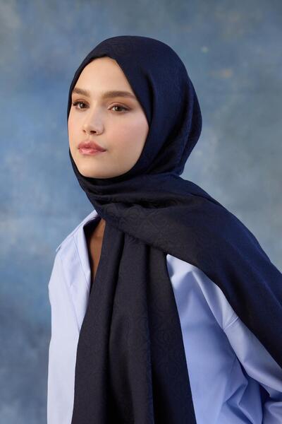 İpekhan Μοτίβο λογότυπου Βαμβακερό Ζακάρ Σάλι Σκούρο Ναυτικό 8008-07