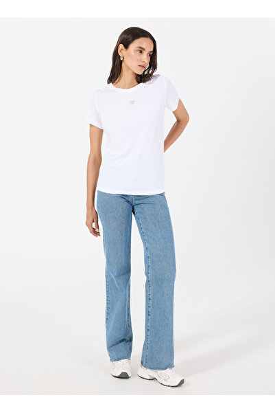 Guess Tricou alb cu gât rotund imprimat pentru femei CN SS BACK PRINT TEE - ECO HEAVY AR