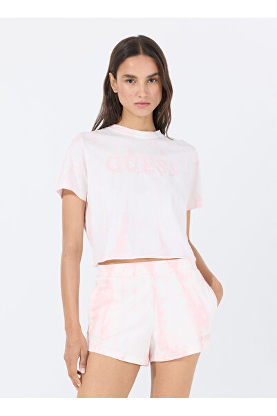Guess V5GI19I3Z14F6EX GENZIANA CROP TEE Ροζ Γυναικείο μπλουζάκι με στρογγυλή λαιμόκοψη και σχέδιο