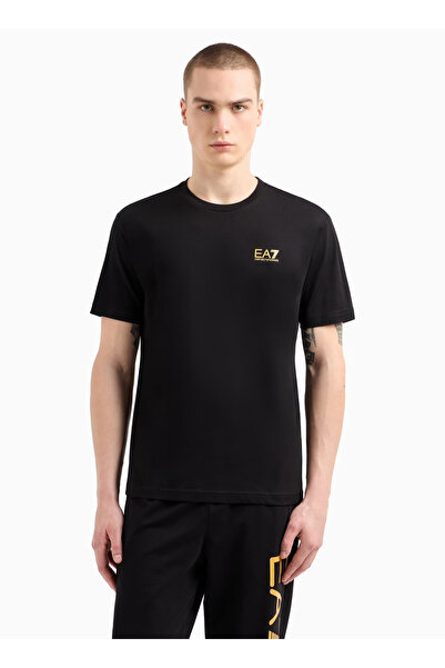 EA7 Чорна чоловіча футболка з велосипедним коміром TRAIN LOGO SERIES TEE