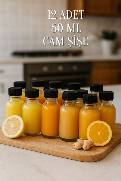 Rotanev 12 Adet Şeffaf Cam Shot Kavanoz Şişesi Siyah Plastik Kapaklı Hediyeli...