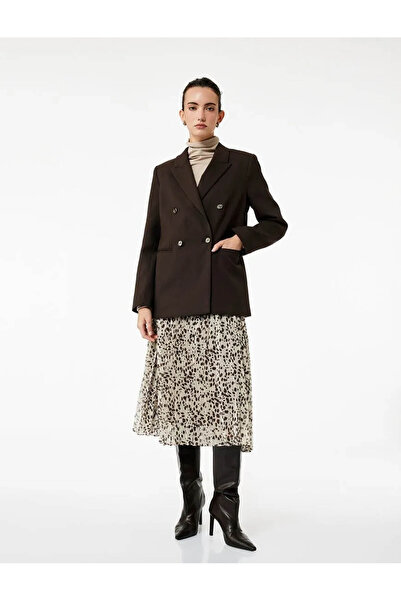 Koton Γυναικεία φούστα με πλισέ μίντι σιφόν εκρού με λεοπάρ στάνταρ στάνταρ 6...