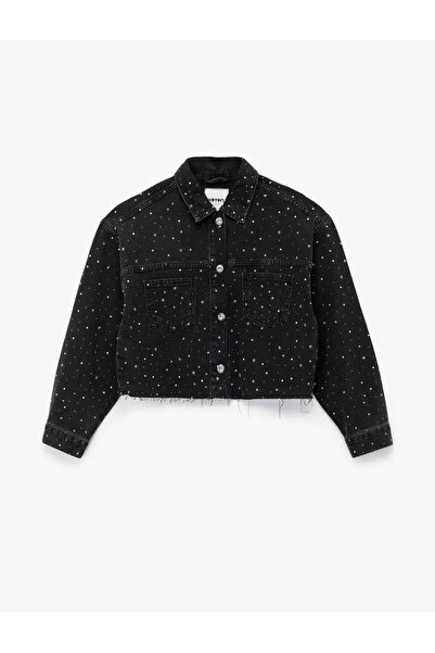 Koton Crop Stoned Denim Μαύρο Γυναικείο Μπουφάν 6Wal50003Md