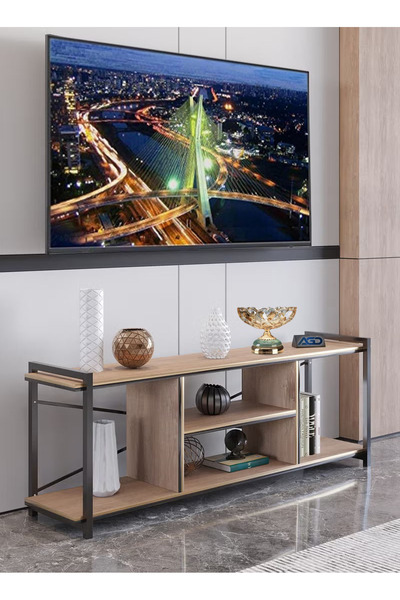 AGD Modern Wooden TV Table with Metal Legs 120x30x45 - Brown