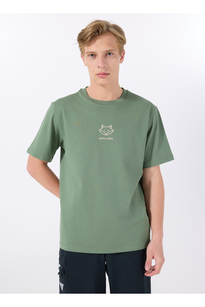 Jack & Jones Bisiklet Yaka Koyu Yeşil Erkek T-Shirt 12288517_JORANIMAL TEE SS CREW NECK