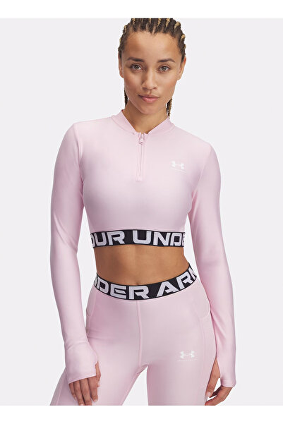 Under Armour 1388692-647 HeatGear Rib 1/4 Zip LS Fermuarlı Yaka Fitted Pembe Kadın T-Shirt