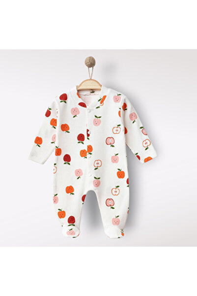 Nayinom Baby Girl Baby Boy Newborn Cotton 0-6 Months Apple Patterned Baby Romper with Booties