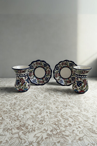 Home El Yapımı Seramik Kabartma Desenli 2'li Çay Bardağı Seti - Hediyelik - G...