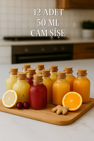 Tanemce 12 Adet Şeffaf Cam Shot Şişesi Mantar Tıpalı Hediyelik Koku Süs Çok Amaçlı Şişe 50ml