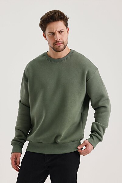 COMBİNE MİCHAİL Ανδρικό φούτερ Khaki Crew Neck Oversize Raster Basic