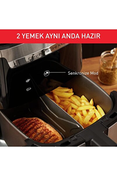 TEFAL 2'si 1 arada Fritöz & Izgara Yağsız Airfryer, XXL 6.5 Litre Geniş Kapasite, Çift Bölme Aparatlı