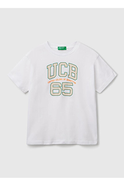 Benetton Baskılı Beyaz Erkek Çocuk T-Shirt 3I1XC10OO