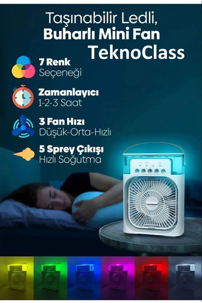 Genel Markalar Taşınabilir Ev Ofis Hava Vantilatörü Nemlendirici Fan Ve Buhar Makinesi Rgb Işıklı