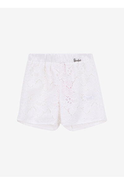 Barbie Lastikli Bel Standart Beyaz Kız Çocuk Şort BRB5SG-SRT6519