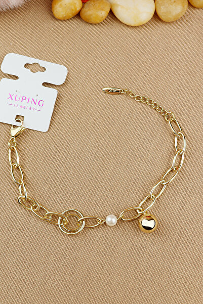 Keyifli Hayaller Xuping Vip Marka İncili Dorika Top Halka Zincir Bileklik Altın Rengi Kararmaz 17+3cm