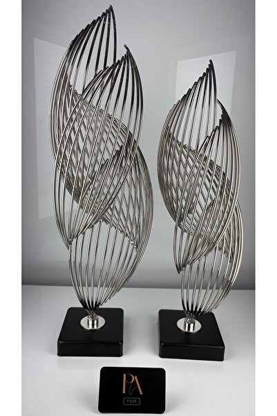 Palpe Gümüş 2'li Metal Dekoratif Obje Biblo Süs Eşya Salon Aksesuar Tv Sehpa Masa Konsol Ofis Salon Dekor