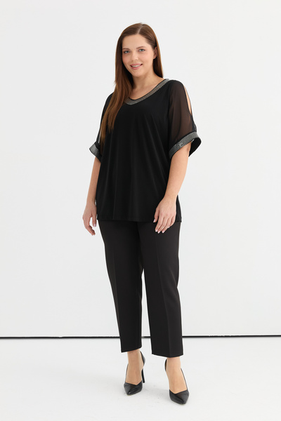 Selen V Yaka Taşlı Siyah Kadın Bluz 25YSL8098