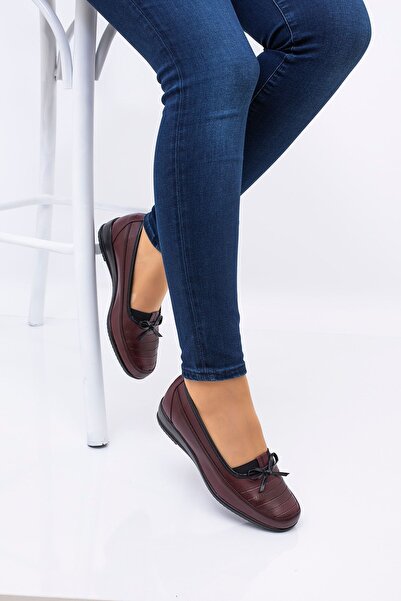 ERN SHOES Kadın İçi Hakiki Deri Tam Ortopedik Bordo Renk Günlük Anne Ayakkabısı