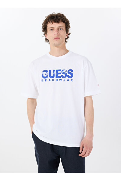 Guess Біла чоловіча футболка з велосипедним коміром SS CN LOGO TEE