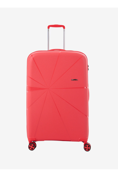 Fabrika Kırmızı Büyük Boy Çekçekli Sert Valiz FAB-5264