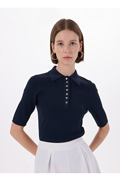 Vero Moda Polo Yaka Dar Lacivert Kazak Kadın VMPEARL 2/4 POLONECK PULLOVER PRM