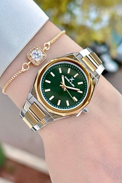 Daniel Klein Kadranı Yeşil Kordonu Altın Metalik Renk 2 Yıl Garantili 33 Mm K...
