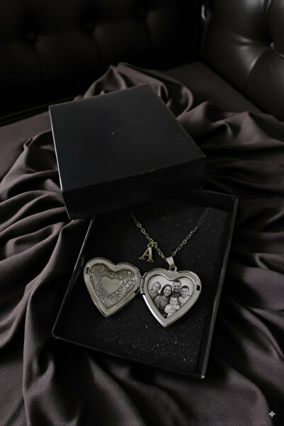 GLANZEND Kişiye Özel Harfli Kalp Desenli Açılabilir Kapaklı Resimlikli Kalp Çelik Kolye Çift Kolyesi Harfli