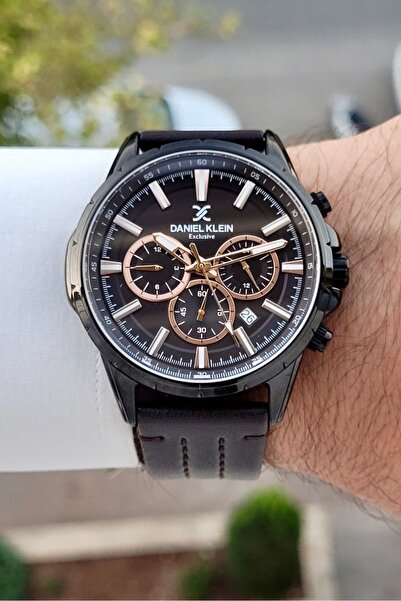 Daniel Klein Kasası Siyah Kordonu Kahverengi Renk 24 Ay Garantili Fonksiyonlu Erkek Kol Saati