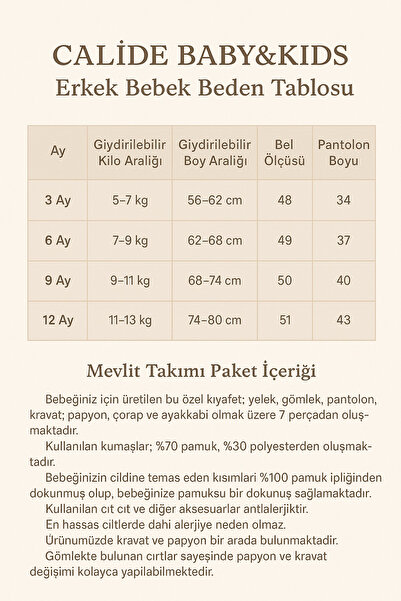 Calide Baby Baby Boy Tie and Bow Tie Mevlüt Set Mevlütlük Set