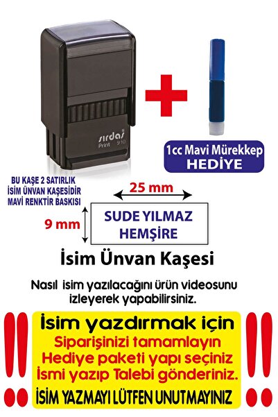 cabuk baskı Sırdaş Öğretmen Hemşire, Isim Kaşesi Mavi Mürekkepli, 1cc Mavi Kaşe Mürekkebi İle Birlikte
