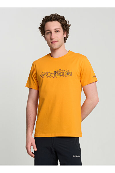 Columbia 9110861816cs0414 Ανδρικό μπλουζάκι με πορτοκαλί λαιμόκοψη και κανονικό στάμπα
