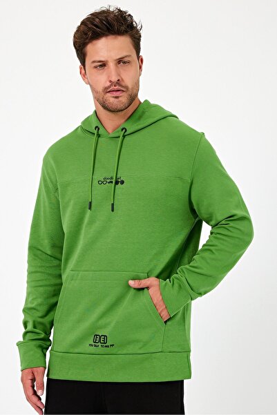 CLIPMAN Πράσινο ανδρικό φούτερ - κανονική εφαρμογή, κουκούλα, στάμπα με 2 κλωστές