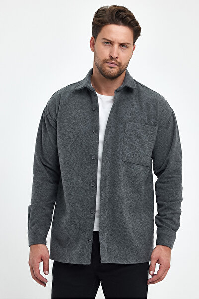 CLIPMAN Men's Regular Fit Winter Stamp Jacket Shirt Anthracite