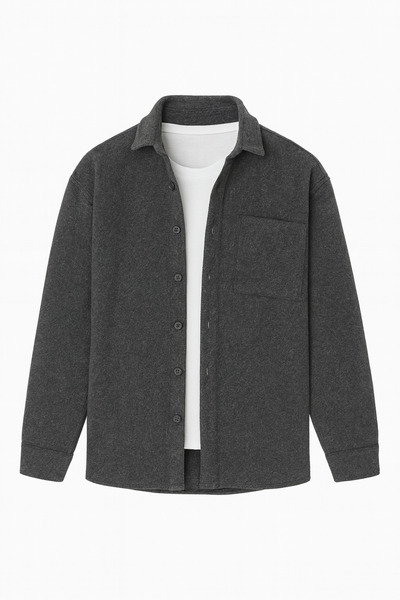 CLIPMAN Чоловічий Regular Fit Зимовий Кашеміровий Піджак Сорочка Антрацит
