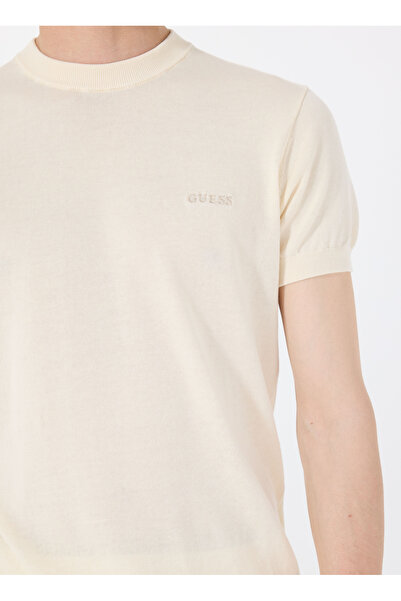 Guess Bisiklet Yaka Standart Desenli Beyaz Erkek Kazak M4GR05Z3DN1G047 CORNELL WASHED SS