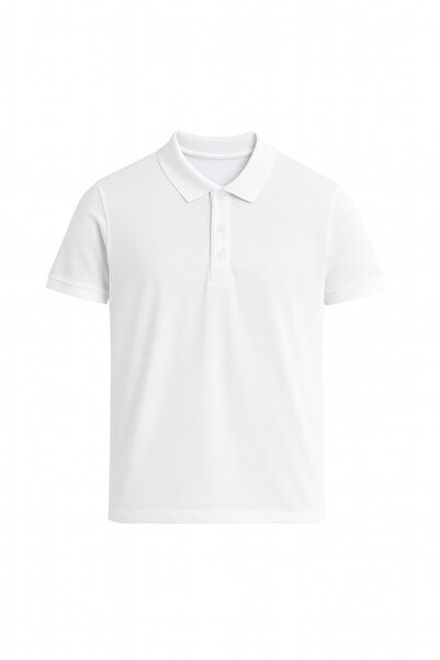 CLIPMAN White Slim Fit Polo Collar Men's T-Shirt - Non-Shrinkable Cotton