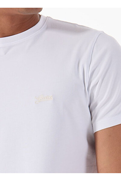 Guess Crew Neck Patterned White Men's T-Shirt M4Gi70Kc9X0G011 Ss Cn Basic Pima