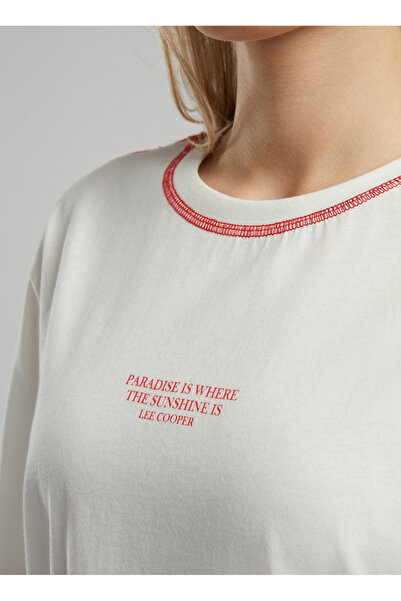 Lee Cooper Crew Neck Printed Ecru Women's T-Shirt 252 Lcf 242014 Karbe Ecru-K