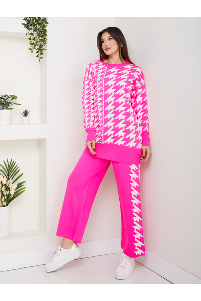 RACE FASHİON Houndstooth Patterned Double Knitwear Set Rc8213