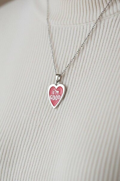 Alexis Carrel قلادة على شكل قلب من المينا الحمراء – قلادة مكتوب عليها I'm Good