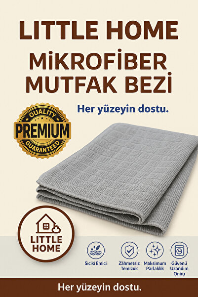 Little Home Mikrofiber Kareli Mikrofiber Mutfak Temizlik Bezi – 40x40 cm – Gri